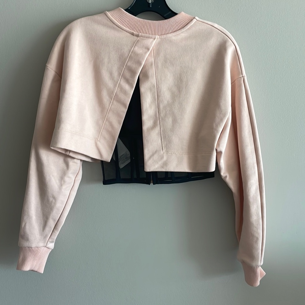 Alexander McQueen Tea Rose Pink Cropped Corset Sweatshirt Top IT 36 US 0 NWT - Picture 8 of 11